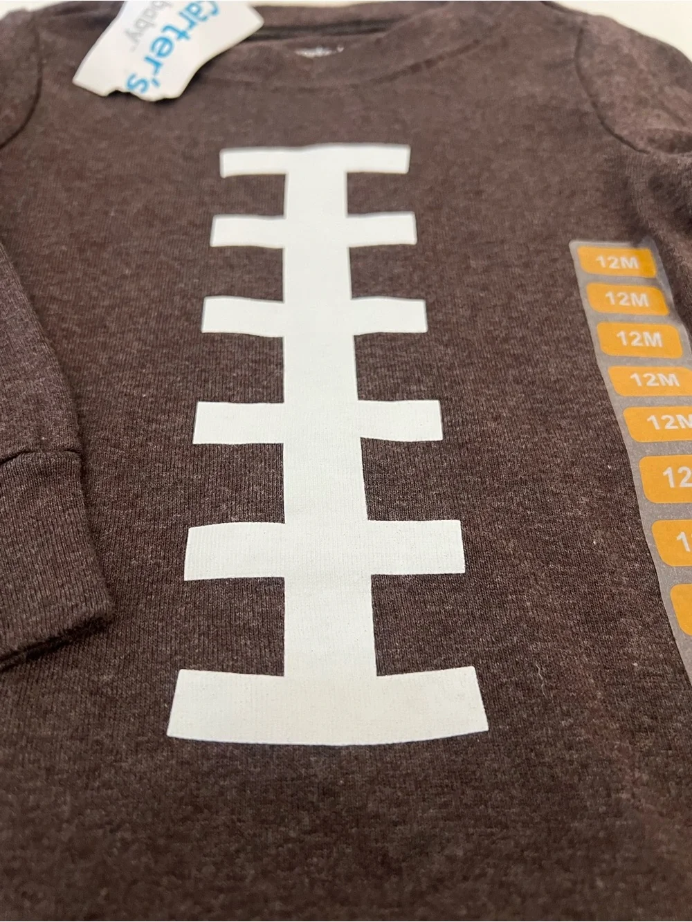 NWT Carter’s Baby Brown Football Print Long-Sleeve One-Piece Baby Size 12 Months